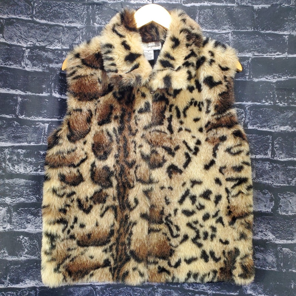 Designers Originals‎ Studio Vest Womens Medium Black Animal Print Zip Faux Fur
